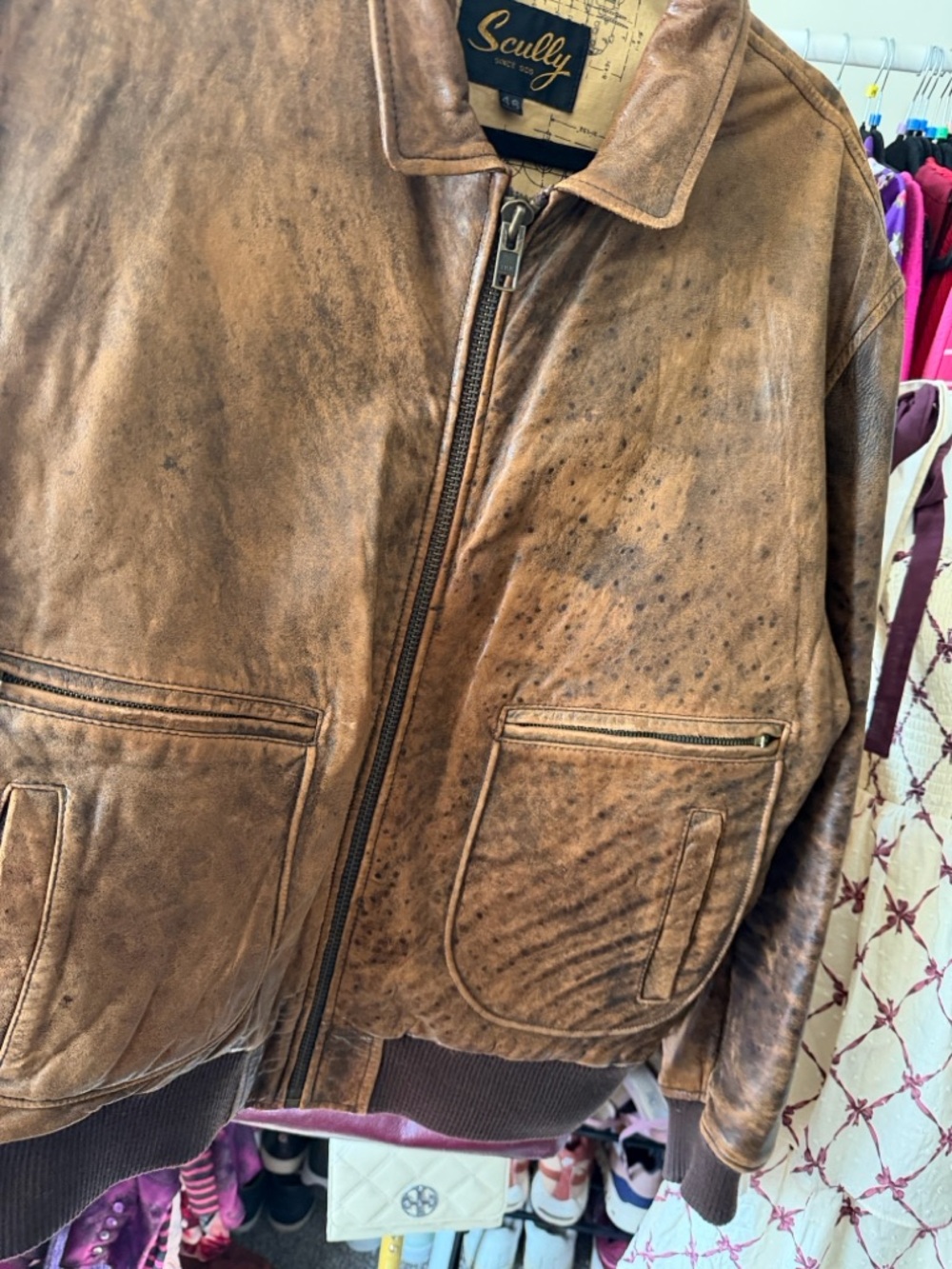 Vintage 80’s Scully Genuine Leather Distressed Bomber Jacket Size 46 (L/XL) - Picture 4 of 7